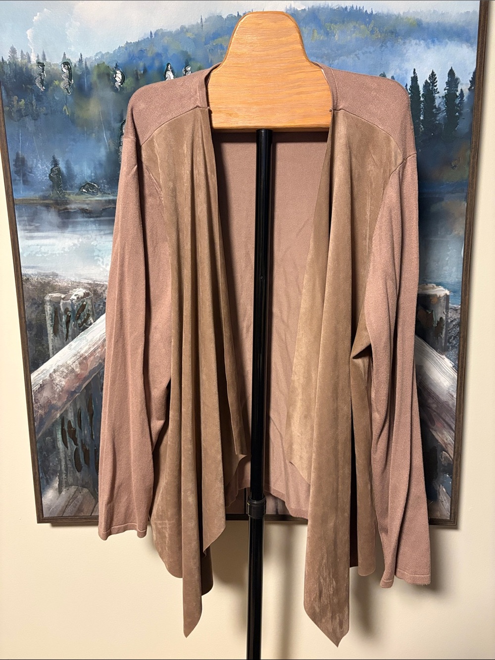 INC International Concepts Draped Open-Front Blazer in Dusty Rose and Taupe